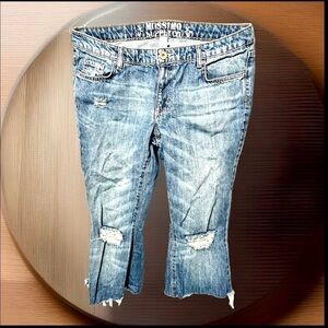 Mossimo Supply Co. Women's Blue Distressed Mid Rise Cropped Blue Jeans